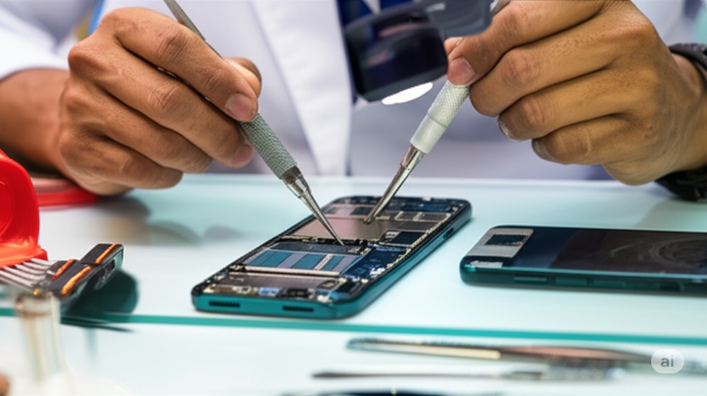 Técnico consertando um celular