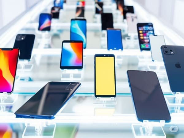 Celulares modernos em exposição